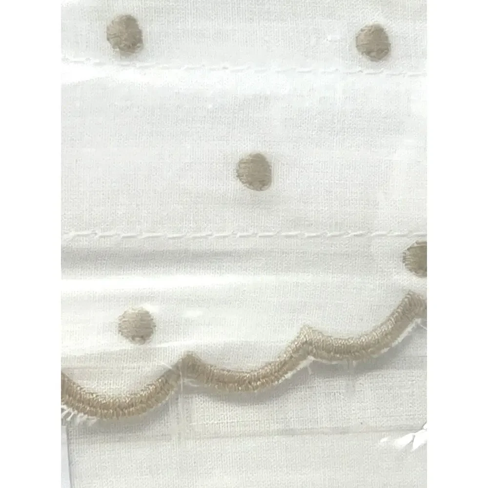 Shabby Chic Embroidered Cotton King Sheet Set Scallop Dot Natural Tan Beige Wht